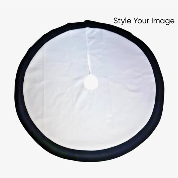 White With Black Border Christmas Tree Skirt 42" 54" - 48" Diameter - Picture 2 of 5